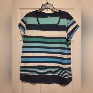 a.n.a Blue/green Striped Short Sleeve Top